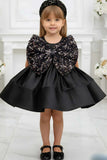 Black Sequin Bow Party Frock For Girls
