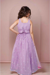 Lavender Sequins Embroidered And Stone Work Lehenga Choli Set For Girls