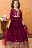 Maroon Sequins Work And Zari Embroidered Ethnic Gown For Girls