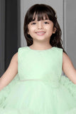 Green Net Multilayer With Ruffle Frock For Girls - Lagorii Kids