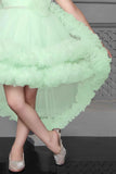 Green Net Multilayer With Ruffle Frock For Girls - Lagorii Kids