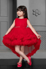 Red Net Multilayer With Ruffle Frock For Girls - Lagorii Kids