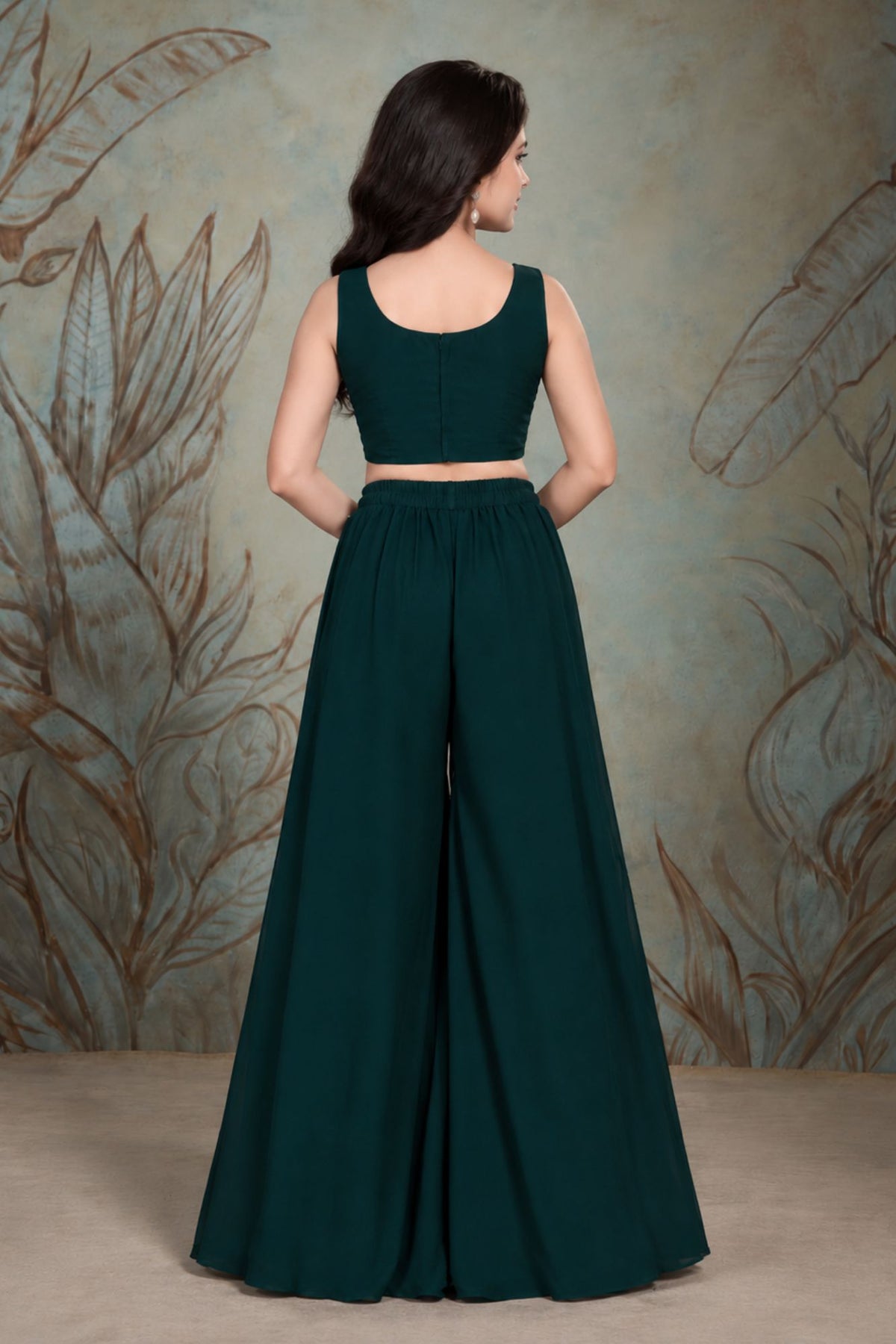 Girls Rama Green Silver Embroidered Sleeveless Palazzo Set With Dupatta