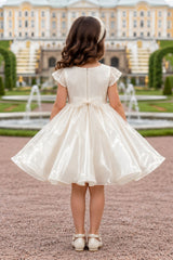 Girls Ivory Pearl Embellished Cape Style Party Wear Frock with Bow