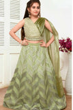 Pista Green Sequins Lehenga Choli Set For Girls