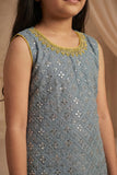 Grey And Yellow Seqiuns Embroidered Patiala Set with Dupatta For Girls