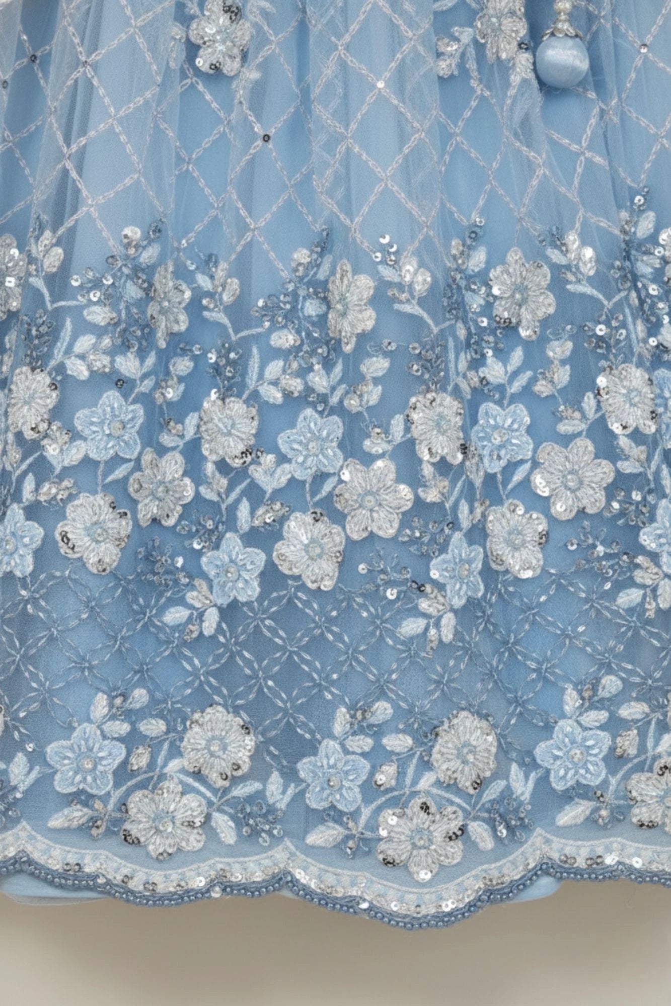 Sky Blue Embroidered Lehenga Choli with Sequin and Thread Work For Girls