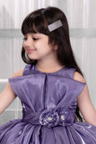 Lavender Party Frock With Floral Waist Detail And Bow Embellished For Girls