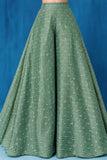 Girls Sage Green Floral Embroidered Palazzo Set With Jacket And Dupatta
