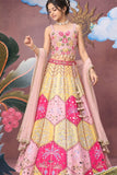 Girls Pink & Gold Floral Mirror Work Embellished Lehenga Choli Set