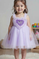 Stylish Lilac Frock With Ruffled Heart Embellished For Girls