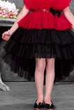 Red And Black Layered Tailback Party Dress For Girls