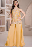 Yellow Embroidered Georgette Palazzo Set For Girls