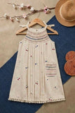 Girls Off-White Embroidered Dress with Smocked Yoke and Pocket