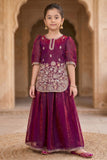Wine Embroidered Palazzo Set For Girls