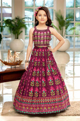 Wine Lehenga Choli With Sequin Work And Embroidered For Girls