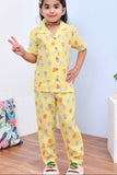Cute and Comfy Yellow Cupcake Printed Night Suit Set for Girls