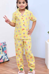 Cute and Comfy Yellow Cupcake Printed Night Suit Set for Girls