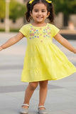 Elegant Yellow Hakoba And Embroidered Frock For Girls