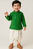 Festive Green Kurta And White Dhoti Set With Bead Detailing For Boys