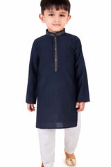 Stylish Navy Blue Cotton Kurta Set For Boys