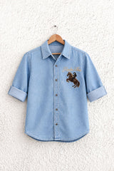 Denim Light Blue Embroidered Shirt for Boys