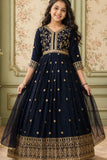 Navy Blue Sequins Work And Zari Embroidered Ethnic Gown For Girls