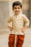 Cream and Rust Orange Printed Kurta with Dhoti Set For Boys