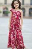 Cherry Red Floral Printed Casual Co Ord Set For Girls