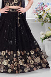 Black Embroidered Crop Top Lehenga Set with Dupatta For Girls