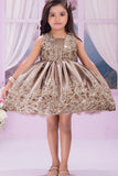 Copper Floral Embroidered Party Frock For Girls