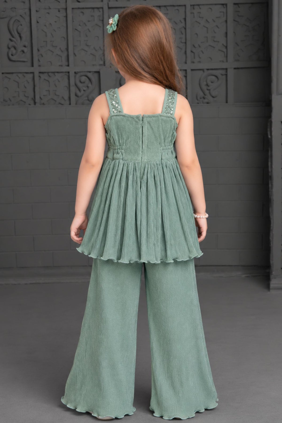Aqua Blue Embellished Palazzo Set For Girls