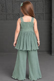 Aqua Blue Embellished Palazzo Set For Girls