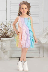 Multicolor Sleeveless And Vertical Layered Dress For Girls