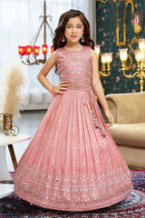 Onion Pink Lehenga Choli With Mirror Work And Embroidered For Girls