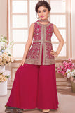 Rani Pink Embroidered Palazzo Set For Girls