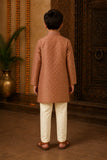 Boys Ethnic Rust Brown Crushed Tissue Embriodered Kurta Pajama Set