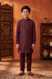 Boys Maroon Floral Embroidered And Sequin Embellished Kurta Set with Nehru Jacket