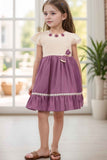 Purple Floral And Bow Embellished Casual Dress For Girls