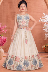 Girls Elegant Ivory Floral Embroidered Lehenga Choli Set