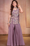 Girls Mauve Multicolour Floral Sequin Embroidered Sleeveless Palazzo Set With Dupatta