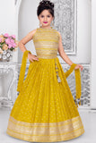Girls Heavy Sequin Embroidered Mustard Yellow Lehenga Choli Set With Dupatta