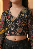 Girls Black Embroidered Lehenga Choli Set with Sheer Sleeves
