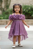 Purple Ruffle Layered Party Wear Frock With Shimmer Strap For Girls