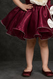 Wine Party Wear Frock With Beige 3D Floral Applique