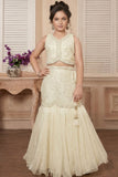 Cream Pearl Embellished  Lehenga Choli For Girls