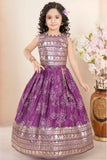 Purple Sequins Work With Zari Embroidery And Bandhani  Printed Lehenga Choli Set For Girls