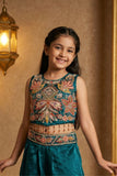 Blue Sequins Work With Thread Embroidery For Palazzo Set For Girls