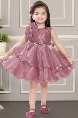 Wine Frock With Bow Embellished And Sequin For Girls