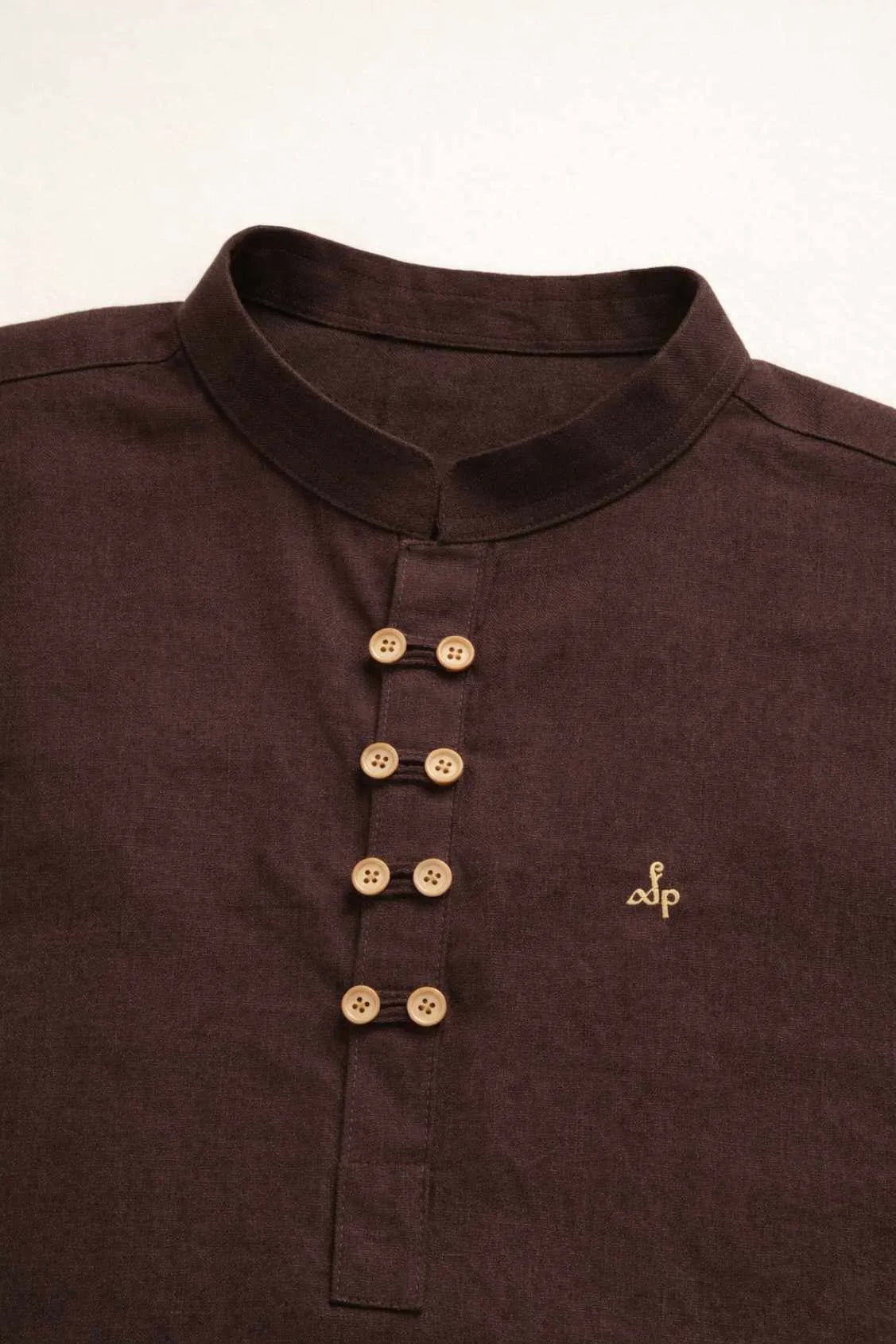 Brown Solid Shirt with Mandarin Collar for Boys
